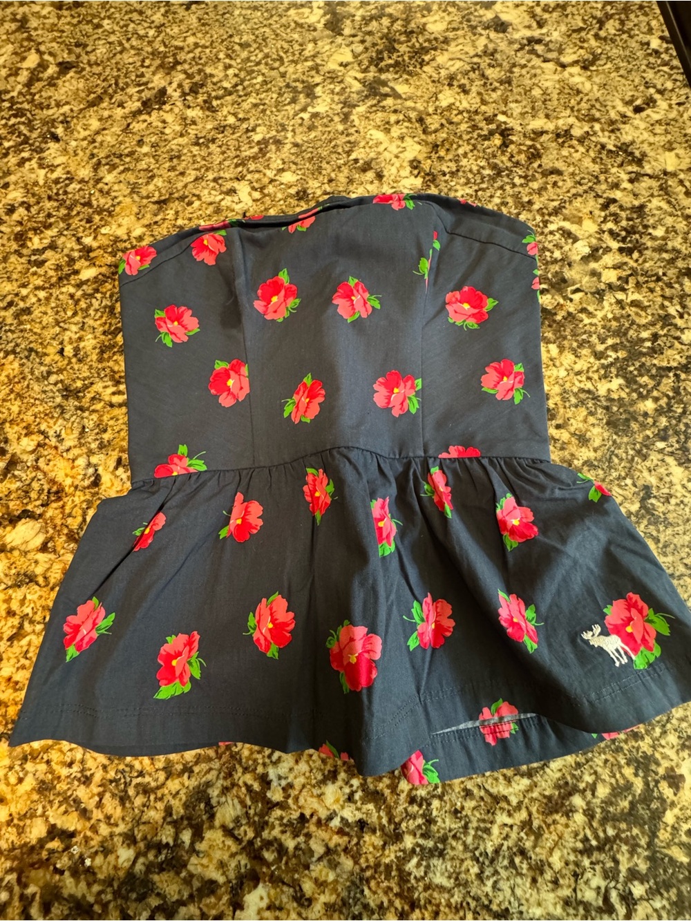 Abercrombie & Fitch Navy Strapless Floral Peplum Crop Top